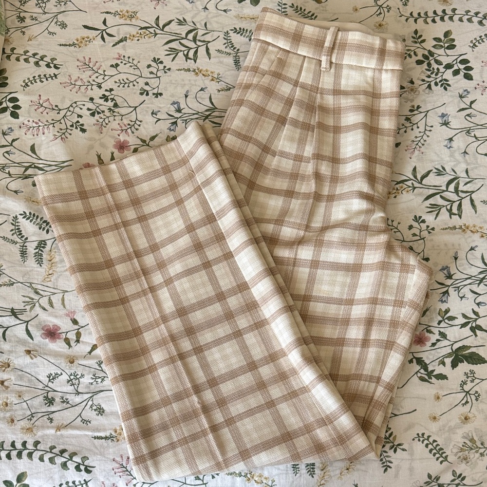 Wilfred Cream and Brown Plaid Trousers